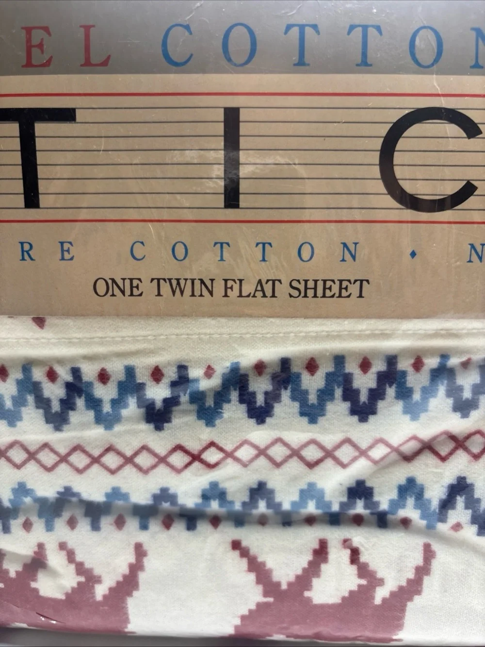 Utica Stevens Flannel Cotton Running Reindeer Twin Flat Sheet NIP 1986 Vtg